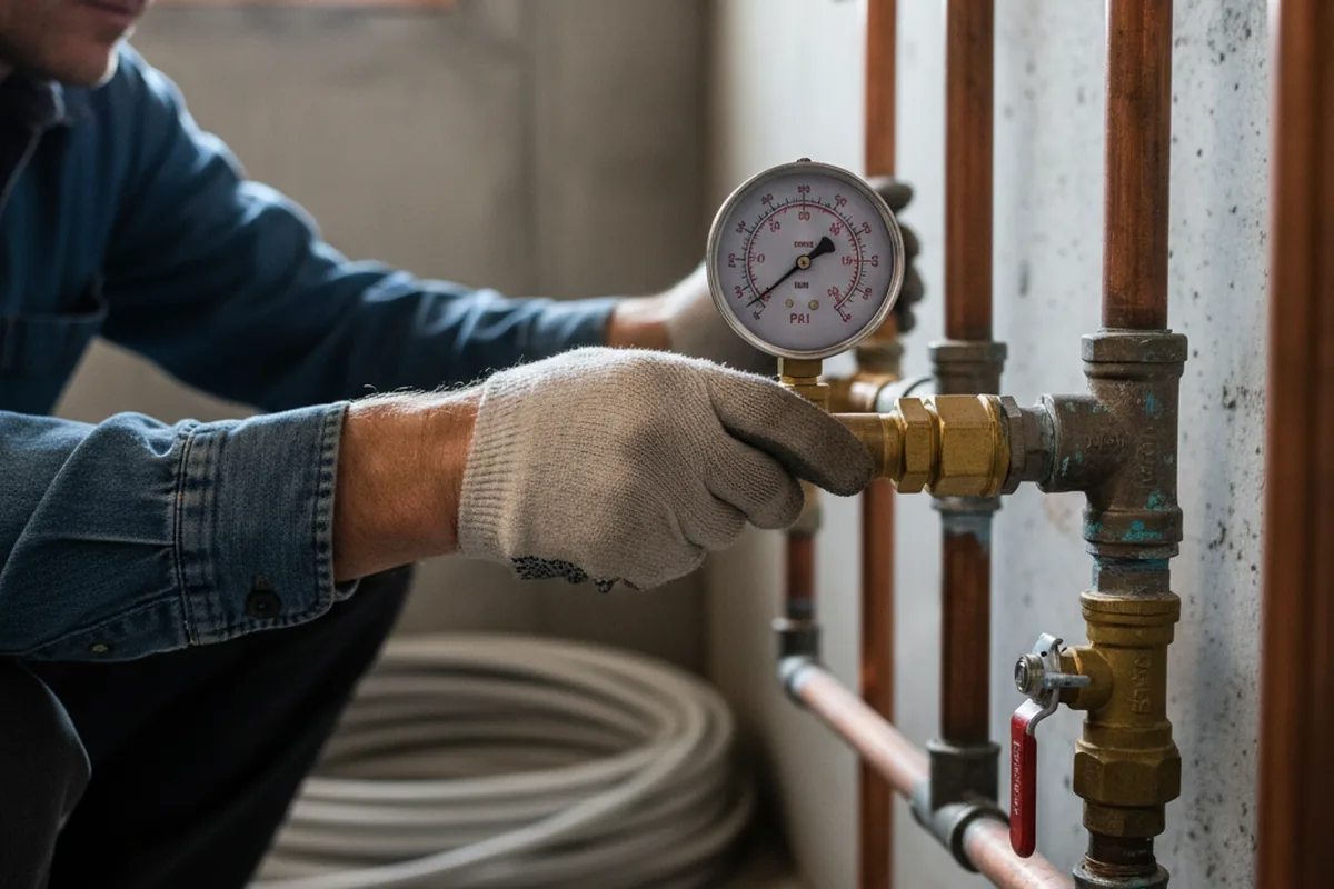 Pressure testing a repaired line during Water Line Repair in Jaffrey